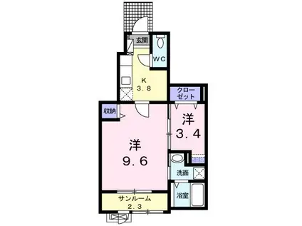 プレジール(1K/1階)の間取り写真