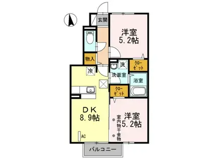 セジュール笹谷II(2DK/1階)の間取り写真