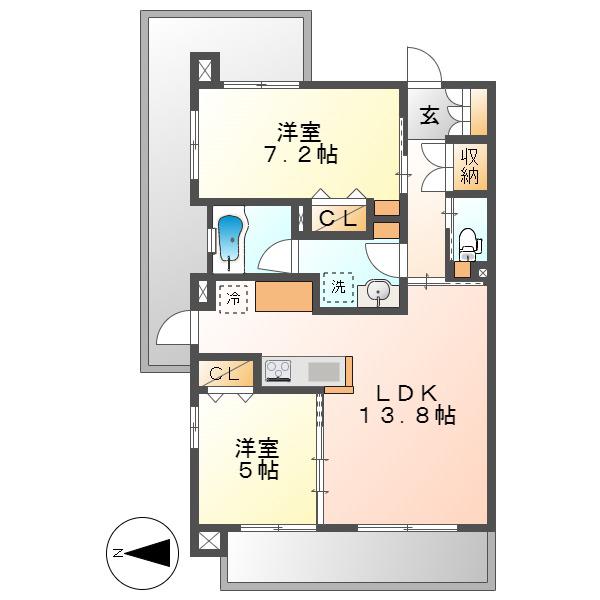 テラッツァ白壁(2LDK/1階)の間取り写真