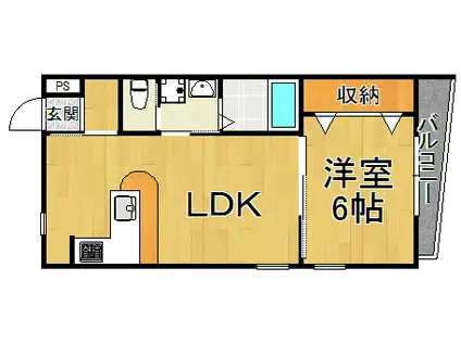 パラツィーナエスタ仁川(1LDK/3階)の間取り写真