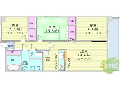 菊田参番館(3LDK/3階)の間取り写真