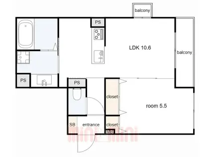 エステート塚口(1LDK/2階)の間取り写真