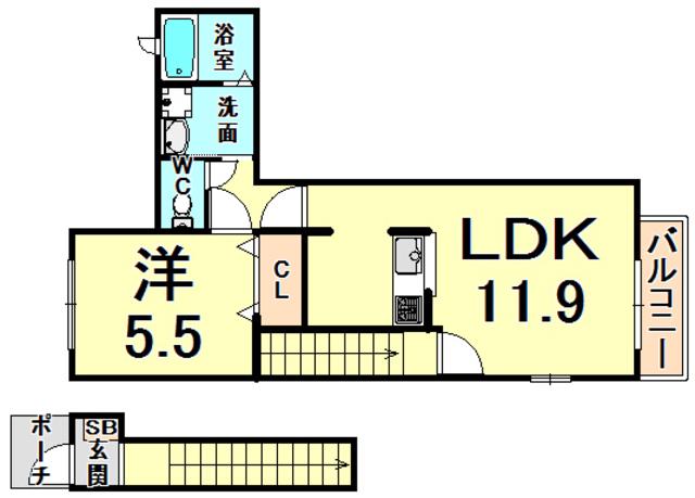 シャーメゾンFLORAL(1LDK/2階)の間取り写真