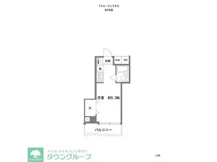 ドエル・ピュアネス(ワンルーム/8階)の間取り写真