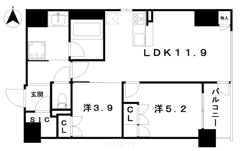 ソルレヴェンテ堀川高辻(2LDK/2階)の間取り写真