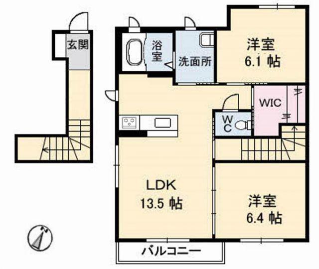 シャーメゾンのぞみC棟(2LDK/2階)の間取り写真