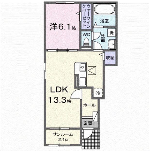 ラフィーネKIII(1LDK/1階)の間取り写真