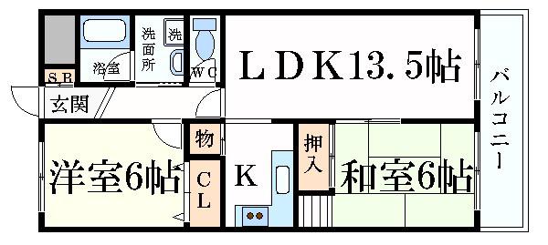 メゾン・ドゥ・M(2LDK/1階)の間取り写真