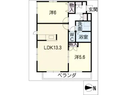 クレール山之手(2LDK/2階)の間取り写真
