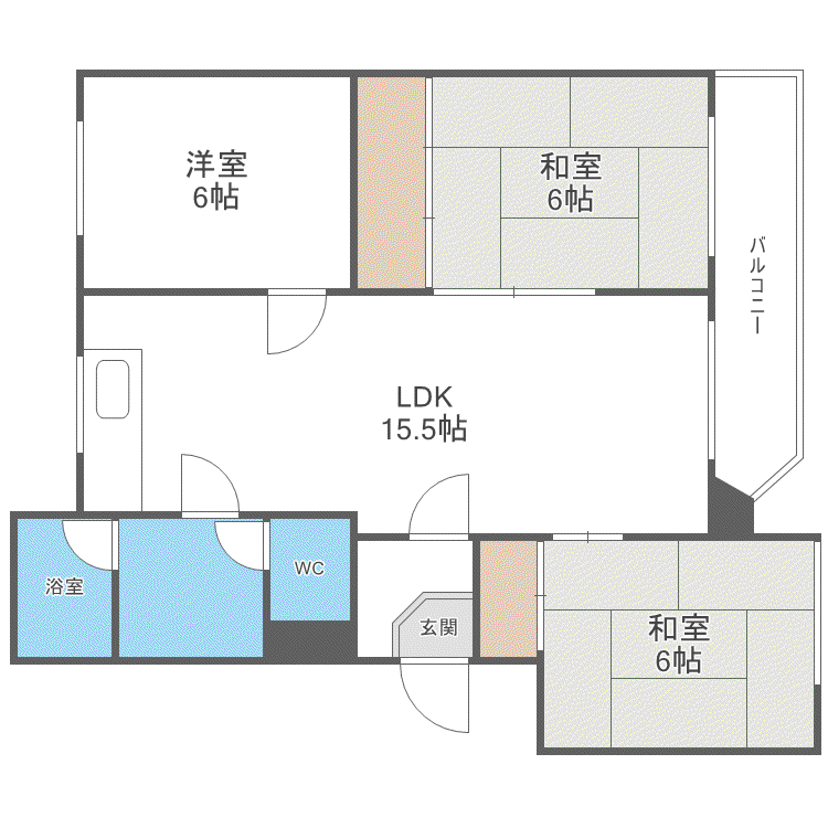 ドミ幌西(3LDK/2階)の間取り写真