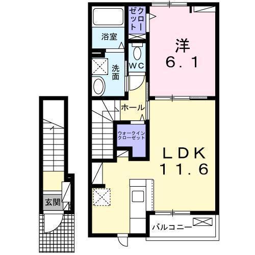 リナセント I(1LDK/2階)の間取り写真