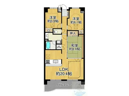 コアマンションルネス空港東(3LDK/6階)の間取り写真