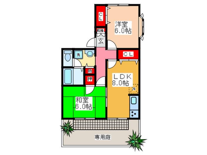 イースト コート(2LDK/1階)の間取り写真