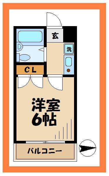 スカイコート多摩川第2(1K/2階)の間取り写真