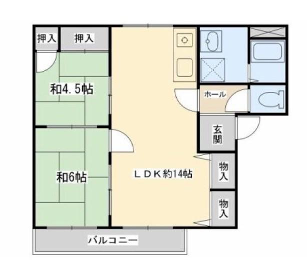 ウエストヒルA棟(2LDK/1階)の間取り写真