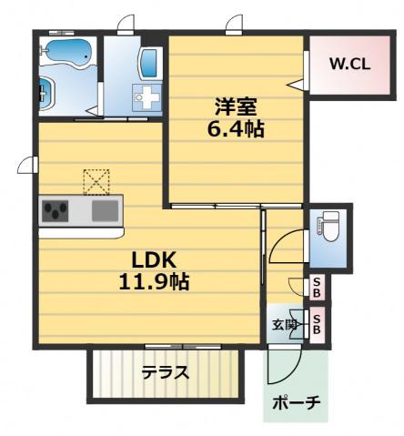 シャーメゾン稲田本町A(1LDK/1階)の間取り写真