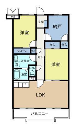 長屋マンション(2SLDK/1階)の間取り写真