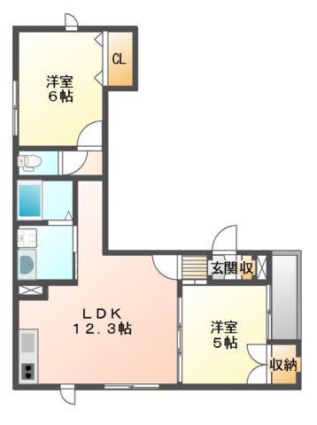 カーサヴェルデ千里(2LDK/2階)の間取り写真