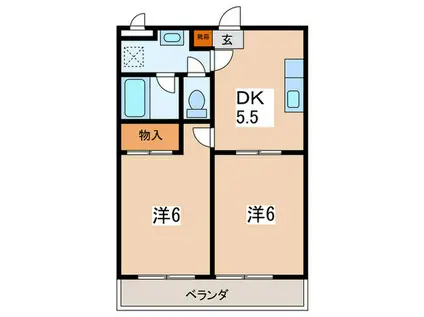 ヴィラ山王(2DK/3階)の間取り写真