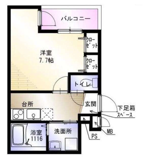 シュークリア北花田(1K/3階)の間取り写真