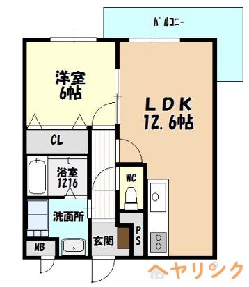 グロウヒルズ新守(1LDK/2階)の間取り写真