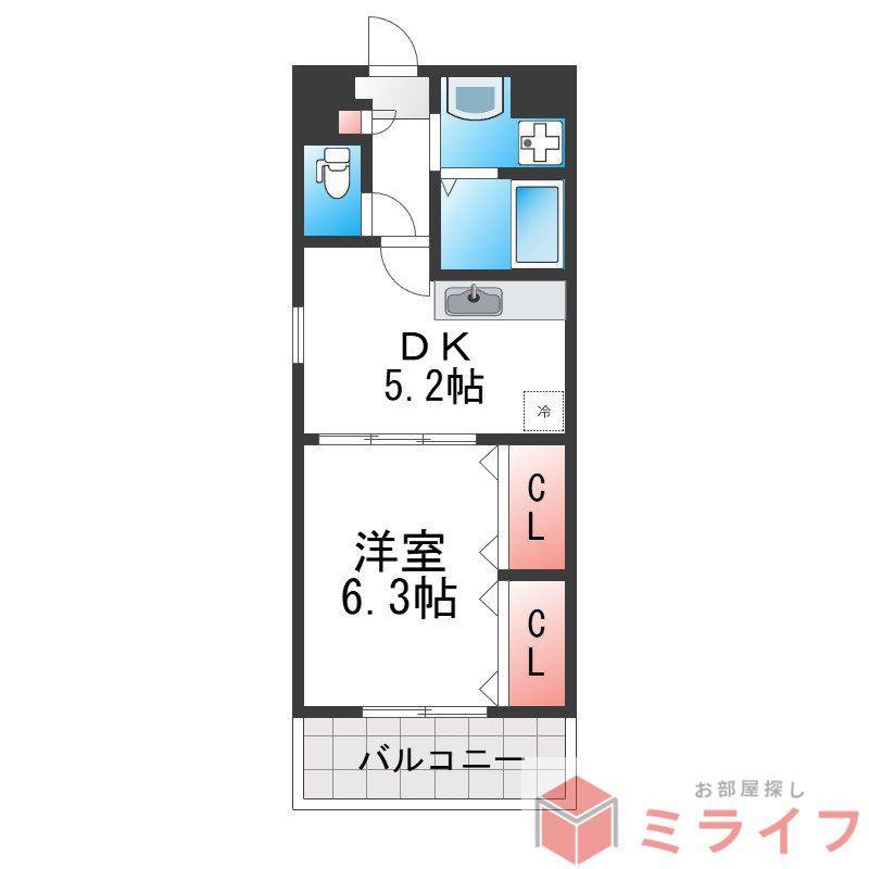 コンフォール平野(1DK/4階)の間取り写真