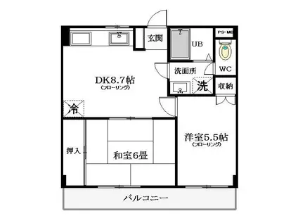 ベイガーデンハヤシ(2DK/2階)の間取り写真