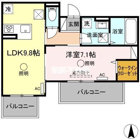 ルピナスシーサイド D棟(1LDK/1階)の間取り写真