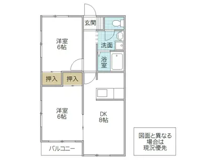 ウィンズフィールド B(2DK/1階)の間取り写真