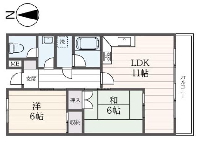 ビーブル南大沢(2LDK/4階)の間取り写真