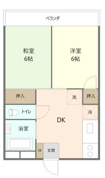 サンハイツ福田(2DK/2階)の間取り写真