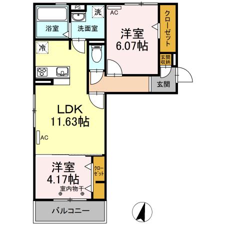GREEN FOREST(2LDK/3階)の間取り写真