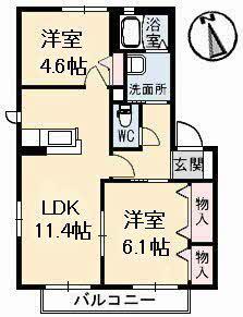 サニーコート A棟(2LDK/2階)の間取り写真