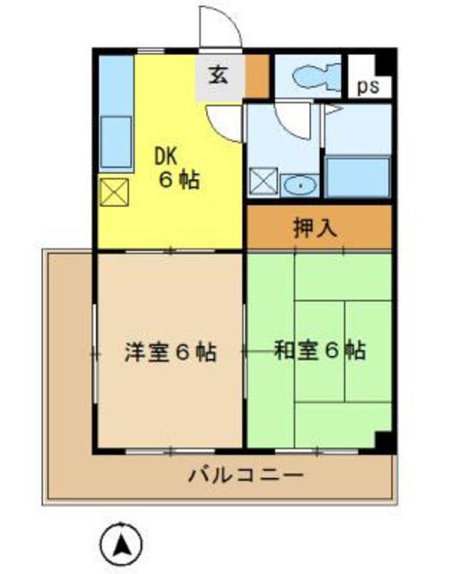 シャンポール(2DK/2階)の間取り写真