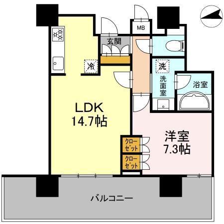 Dグラフォート ザ・タワー郡山(1LDK/12階)の間取り写真
