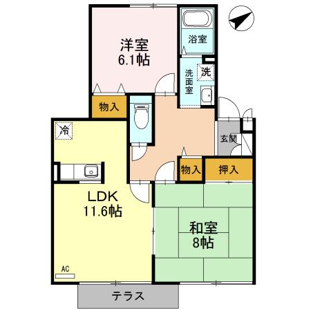 リバーサイド2番館(2LDK/1階)の間取り写真