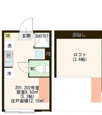 ハーモニーテラス若宮V(ワンルーム/2階)の間取り写真