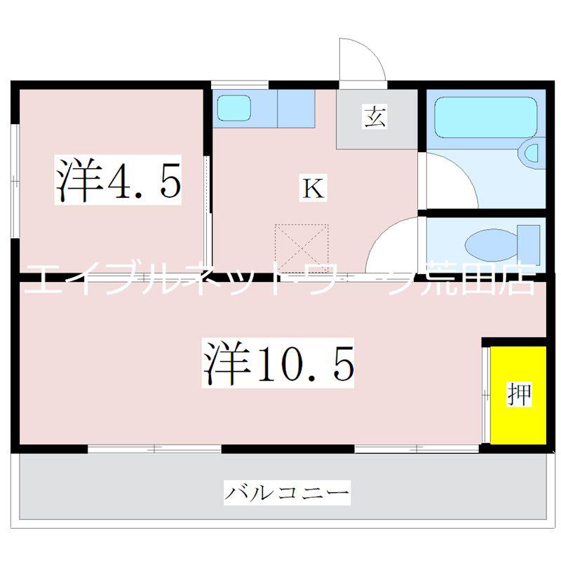 錦江谷山ハイツ(2K/4階)の間取り写真