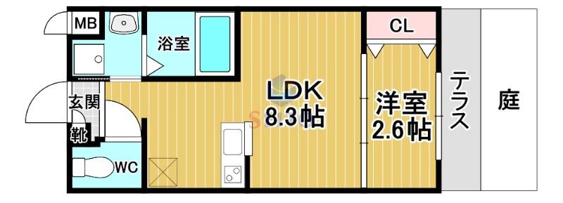 リアコート千里丘Iノース(1LDK/1階)の間取り写真