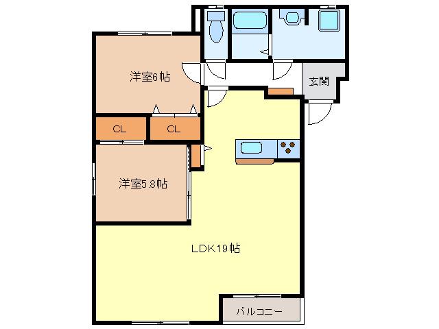 マナーコート(2LDK/2階)の間取り写真