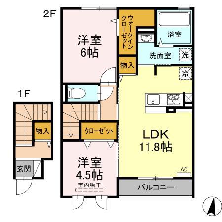 アベリア(2LDK/2階)の間取り写真