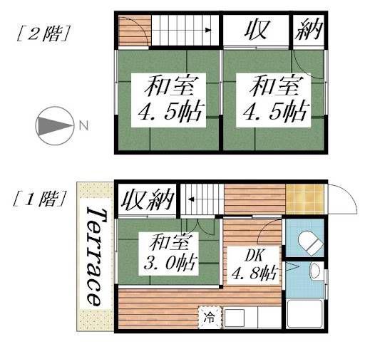 ＪＲ和歌山線 田井ノ瀬駅 徒歩3分 2階建 築40年(3DK/1階)の間取り写真