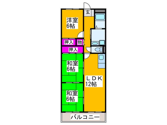 セントポーリア奥田南館(3LDK/2階)の間取り写真