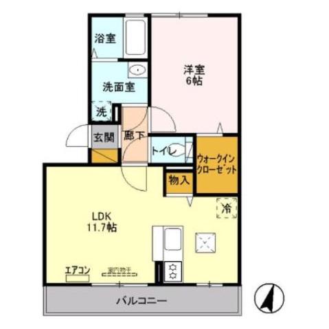 グランビューコートB棟(1LDK/1階)の間取り写真