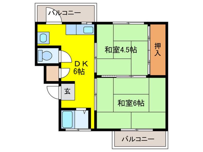 岡山ハイツ(2DK/4階)の間取り写真
