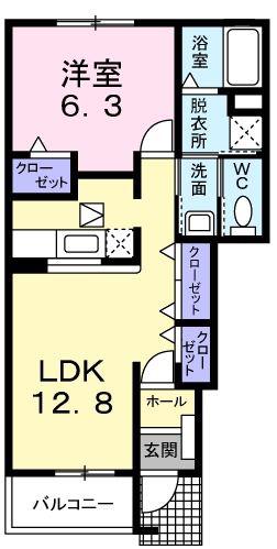 グランデ・フォレスタB(1LDK/1階)の間取り写真