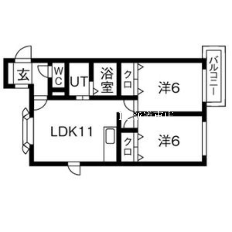 パストラル麻生東 B棟(2LDK/3階)の間取り写真