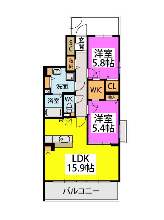 トライアングルヒルズ(2LDK/1階)の間取り写真