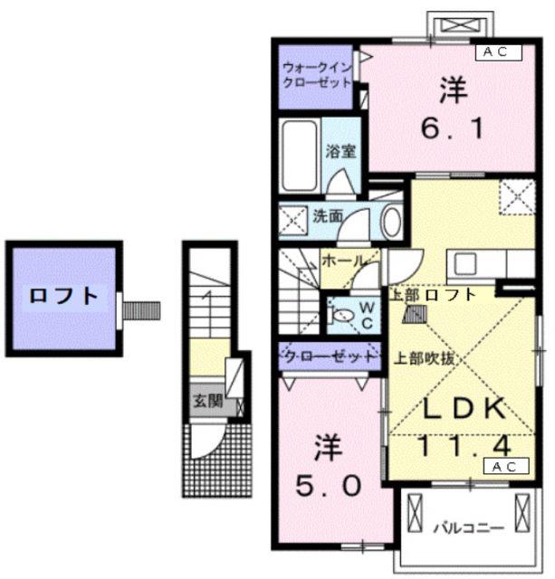MIYAURA I(2LDK/2階)の間取り写真