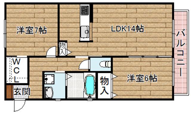 メゾングレーヌ(2LDK/2階)の間取り写真